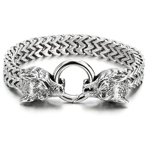 Men’s Stainless Steel Wolf Link Chain Bracelet - Picture 1 of 5